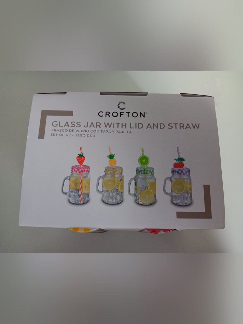 Crofton Glass Mason Jar Mugs with Lids & Straw Set - Picture 3 of 5